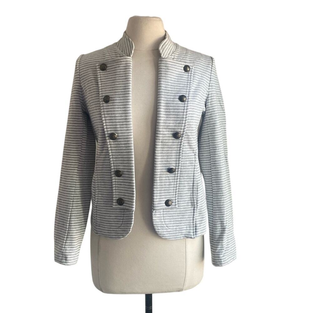 TOMMY HILFIGER Military Jacket Womens Sz Small Grey Striped Knit